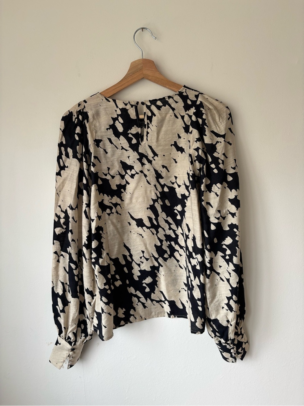 Kaffe Scandinavian Designer Black and Cream Abstract Print Long-Sleeve Blouse - Picture 6 of 8